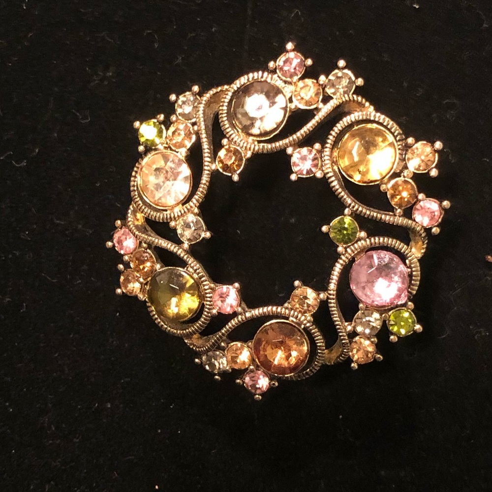 Vintage “Monet” Stamped Multi-color Stones Brooch